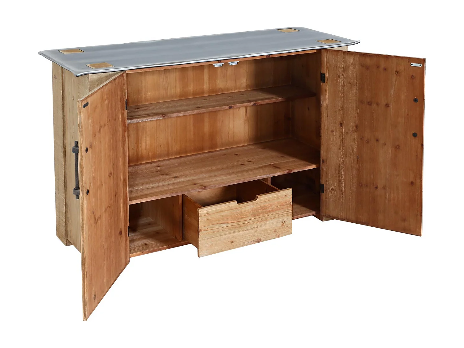 Sideboard MCW-L76, Kommode Schrank, Industrial Massiv-Holz MVG-zertifiziert 80x120x48cm, natur mit Metall-Optik