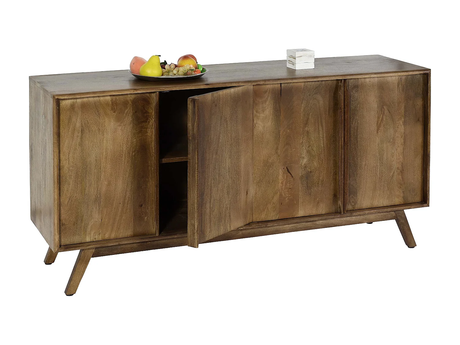 Sideboard MCW-L96, Kommode Schrank Anrichte, 4 Fächer und 4 Regalböden, Massiv-Holz Mango 72x146x43cm MVG, natur