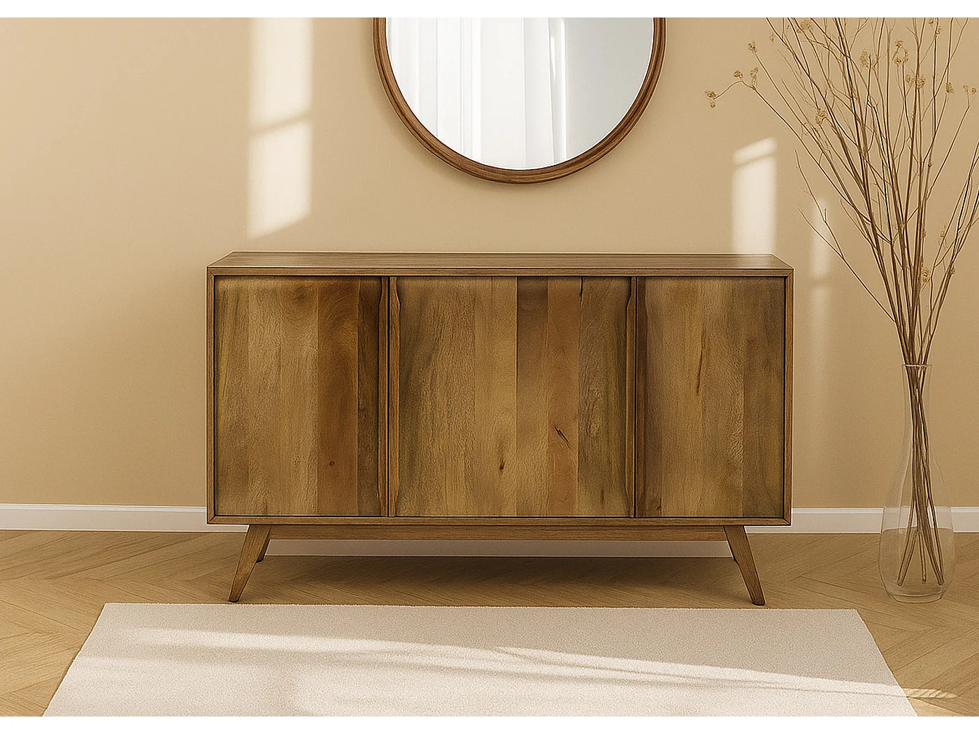 Sideboard MCW-L96, Kommode Schrank Anrichte, 4 Fächer und 4 Regalböden, Massiv-Holz Mango 72x146x43cm MVG, natur
