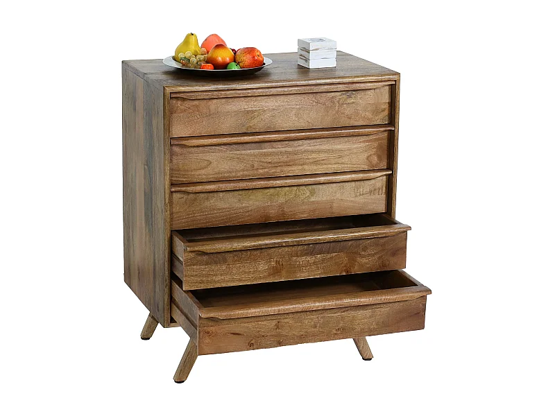 Cassettiera a 5 cassetti soggiorno camera da letto MCW-L96 81x65x43cm legno di mango colore noce
