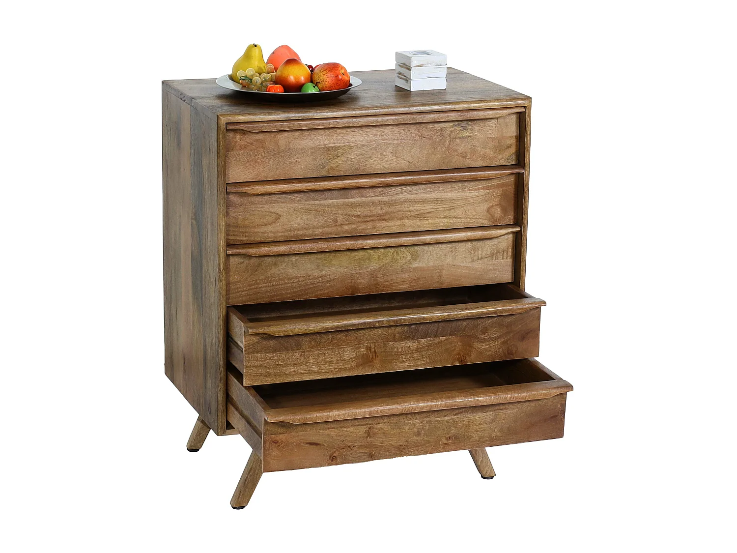 Cassettiera a 5 cassetti soggiorno camera da letto MCW-L96 81x65x43cm legno di mango colore noce