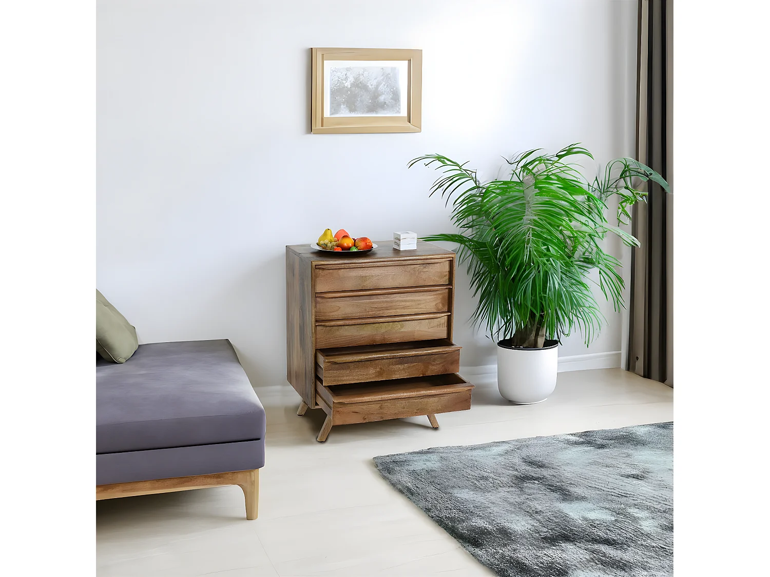 Cassettiera a 5 cassetti soggiorno camera da letto MCW-L96 81x65x43cm legno di mango colore noce