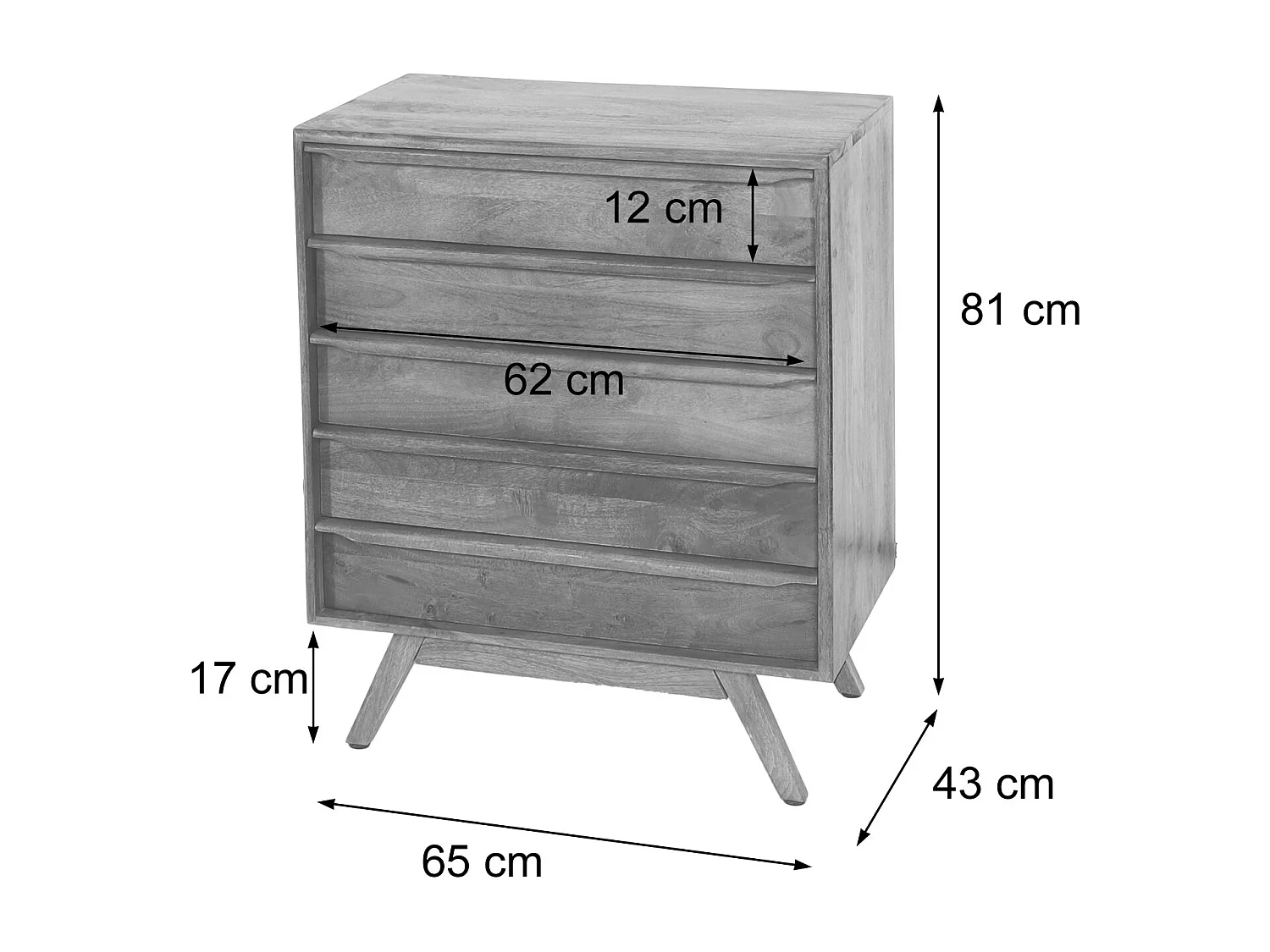 Highboard MCW-L96, Kommode Sideboard Schrank Schubladen Massiv-Holz Mango 81x65x43cm MVG-zertifiziert