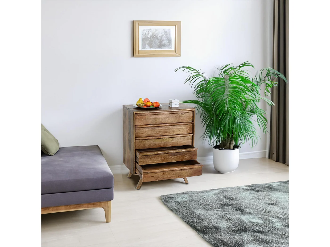 Highboard MCW-L96, Kommode Sideboard Schrank Schubladen Massiv-Holz Mango 81x65x43cm MVG-zertifiziert