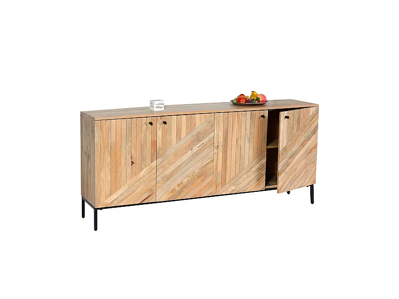 Credenza armadietto sideboard MCW-L95 metallo legno di mango 79x176x42cm colore naturale