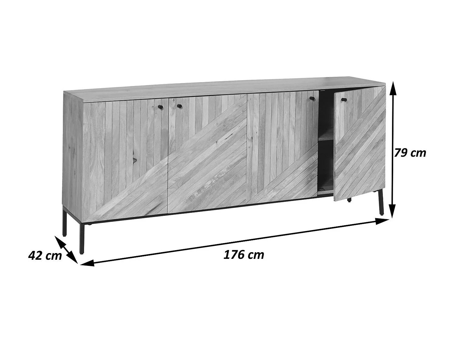 Credenza armadietto sideboard MCW-L95 metallo legno di mango 79x176x42cm colore naturale