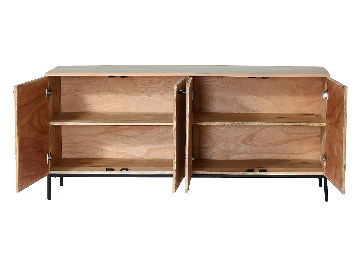 Credenza armadietto sideboard MCW-L95 metallo legno di mango 79x176x42cm colore naturale
