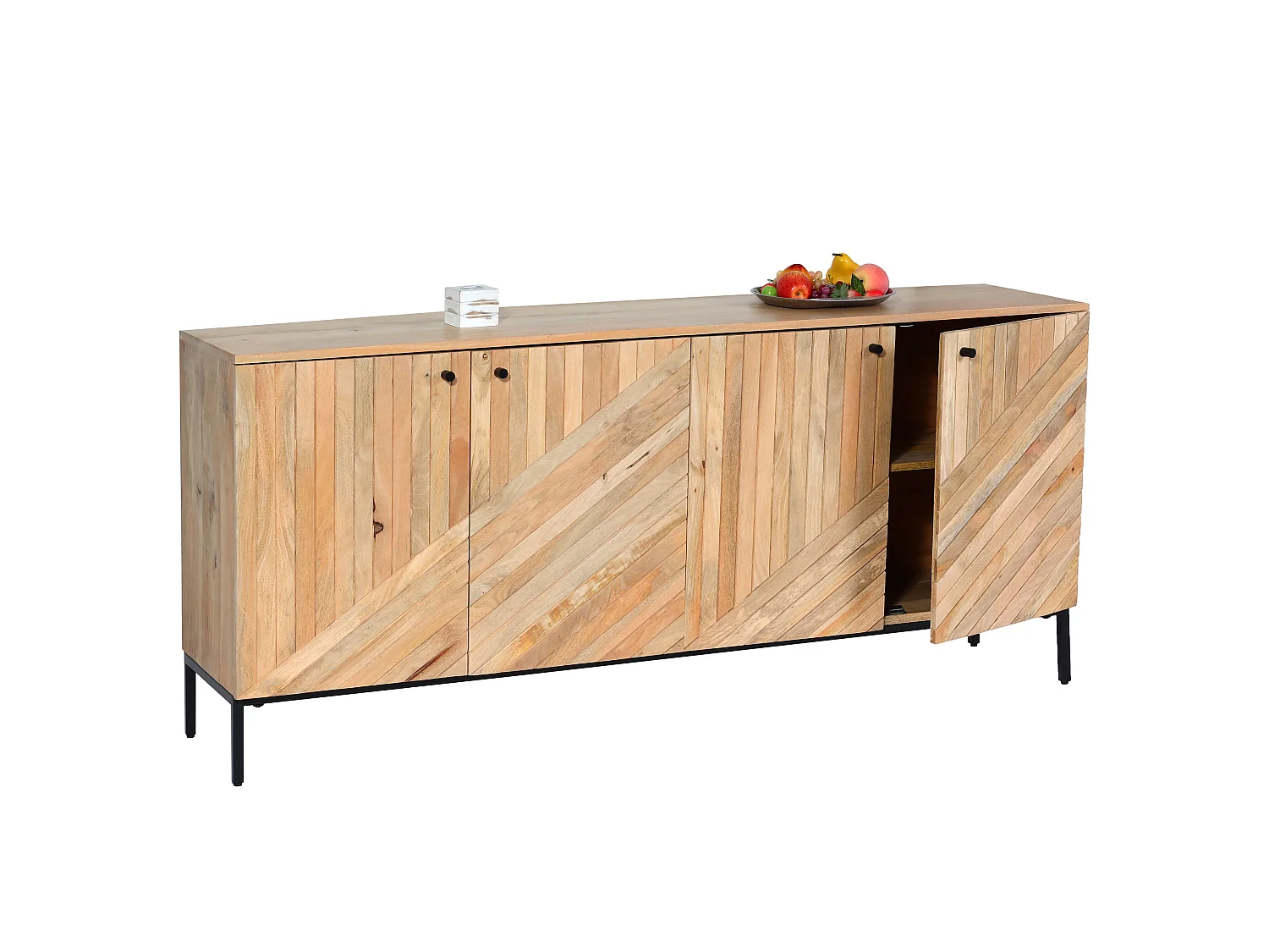 Credenza armadietto sideboard MCW-L95 metallo legno di mango 79x176x42cm colore naturale
