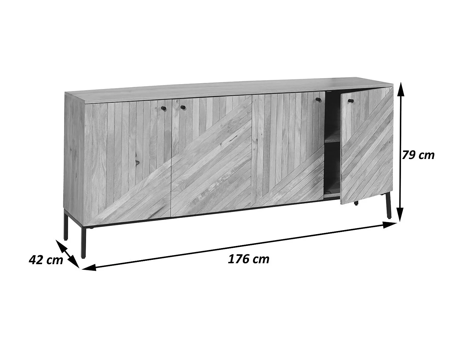 Sideboard MCW-L95, Kommode Schrank Anrichte, Massiv-Holz Mango 79x176x42cm MVG-zertifiziert, natur