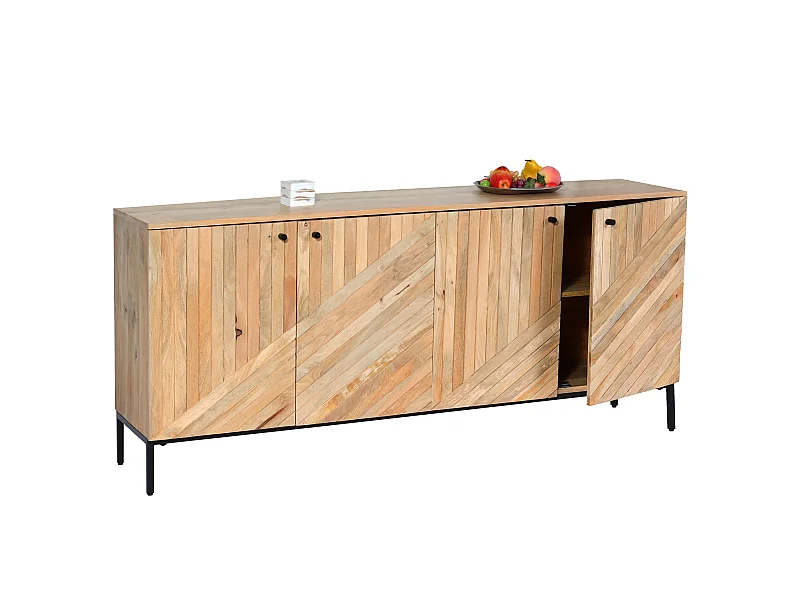 Credenza armadietto sideboard MCW-L95 metallo legno di mango 79x176x42cm colore naturale