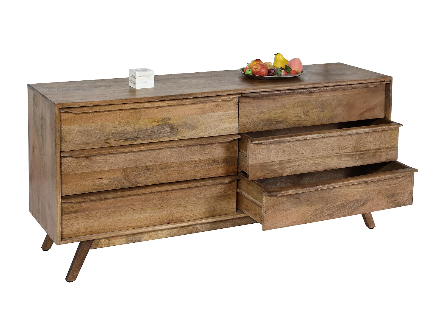 Cassettiera 6 cassetti soggiorno camera letto MCW-L96 72x150x42cm legno di mango