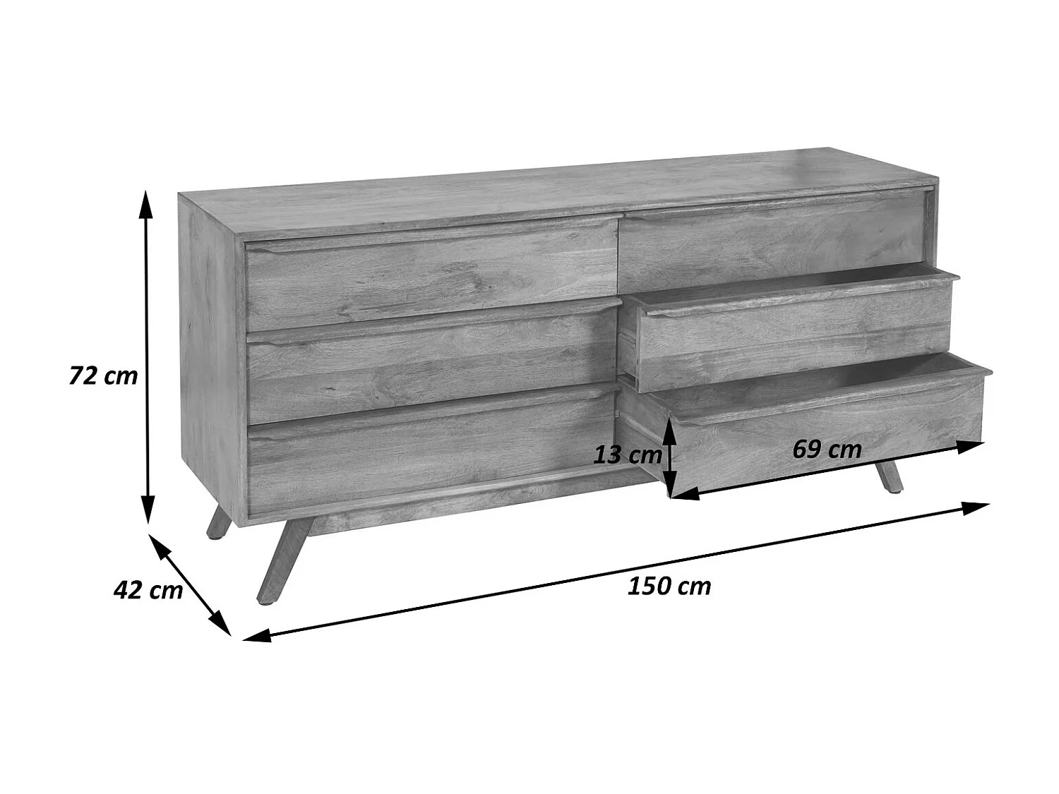 Cassettiera 6 cassetti soggiorno camera letto MCW-L96 72x150x42cm legno di mango
