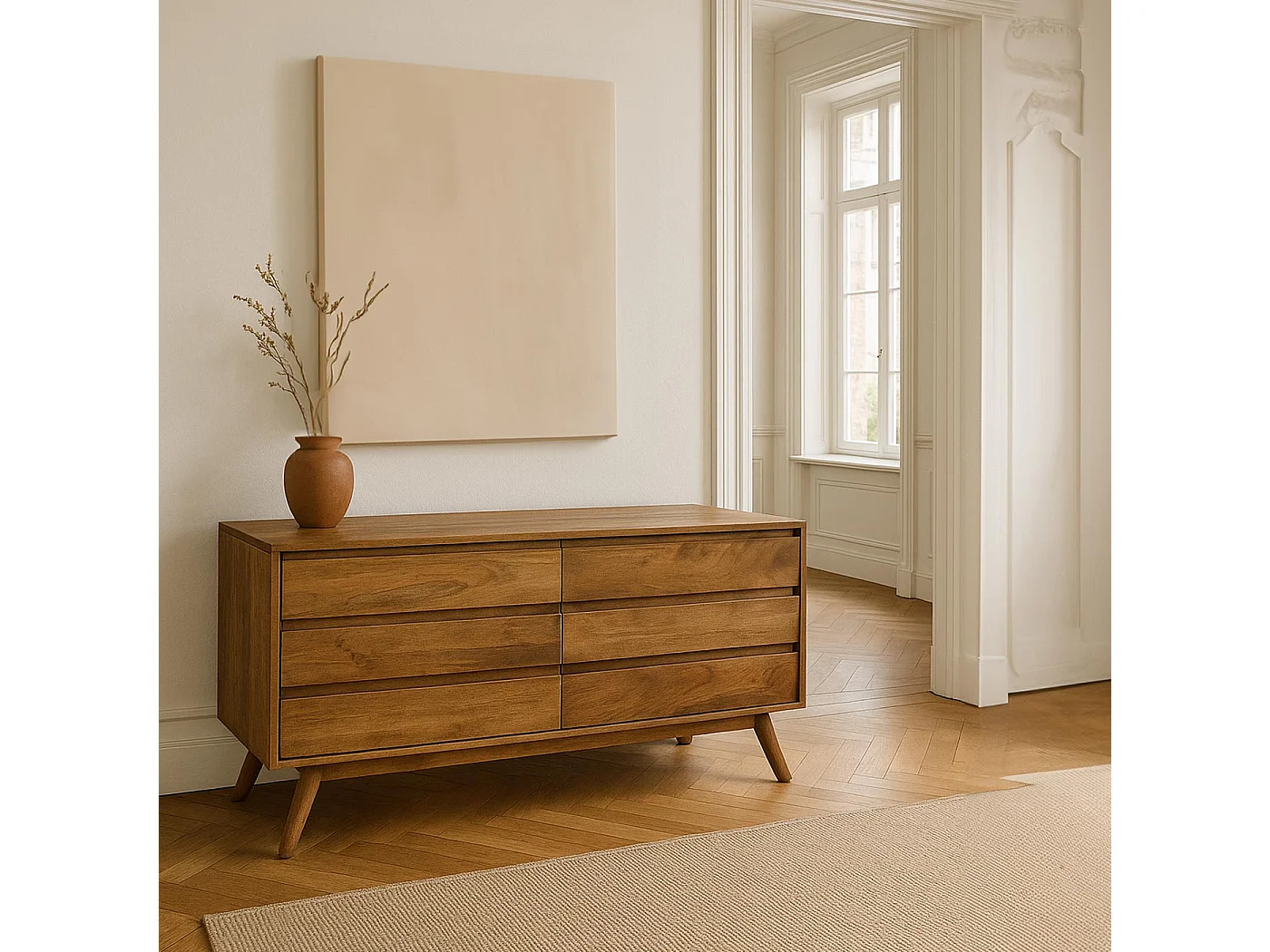 Cassettiera 6 cassetti soggiorno camera letto MCW-L96 72x150x42cm legno di mango