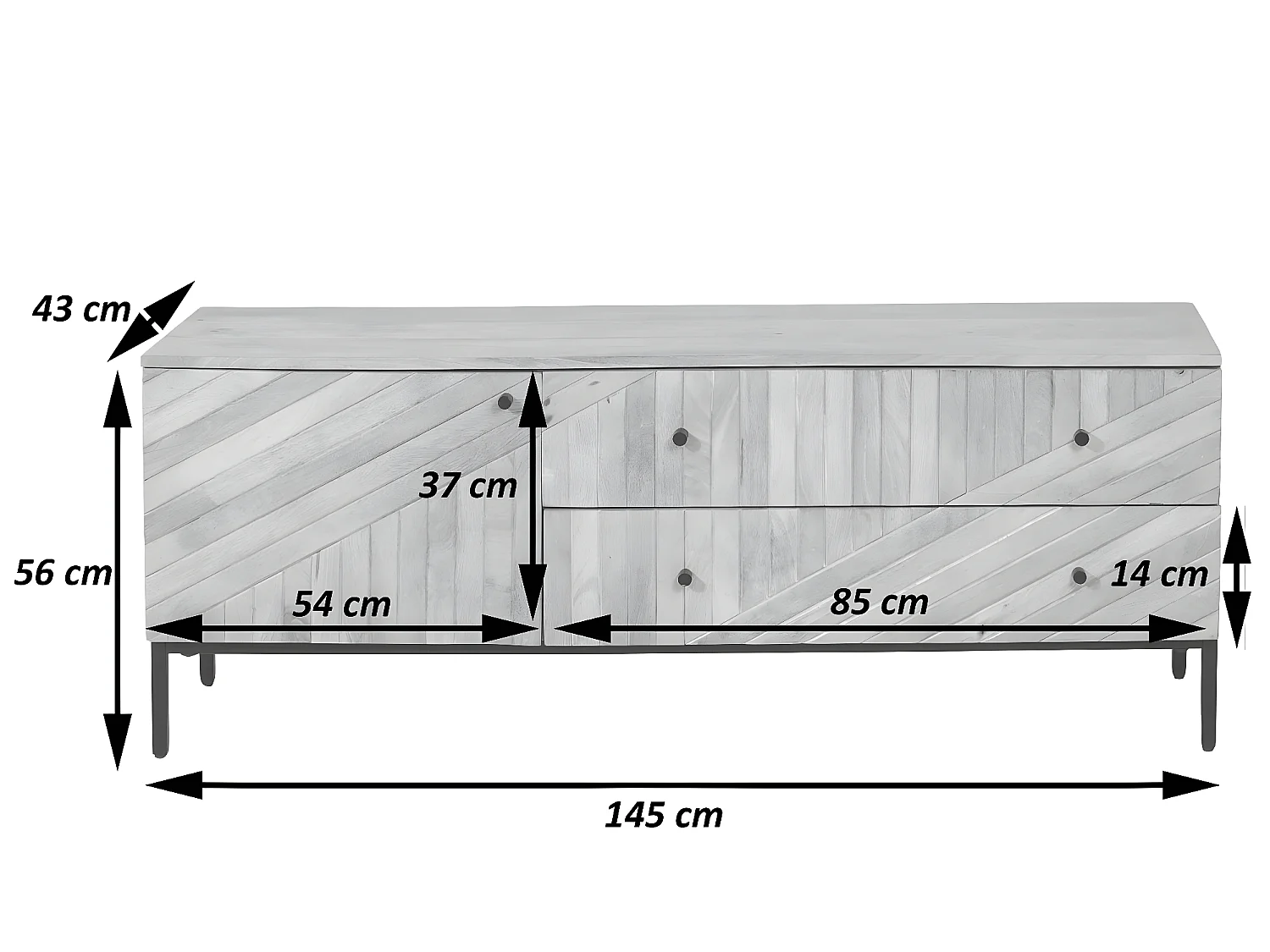 Porta TV lowboard mobile salotto MCW-L95 cassetti legno di mango colore naturale