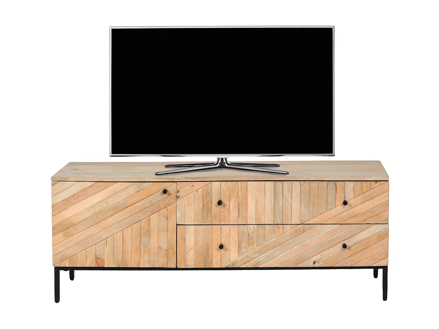 Porta TV lowboard mobile salotto MCW-L95 cassetti legno di mango colore naturale