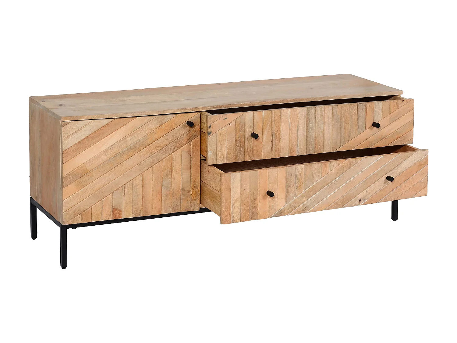 TV-Rack MCW-L95, TV-Board Fernsehtisch Lowboard TV-Schrank Kommode, Massiv-Holz Mango 56x145x43cm MVG, natur