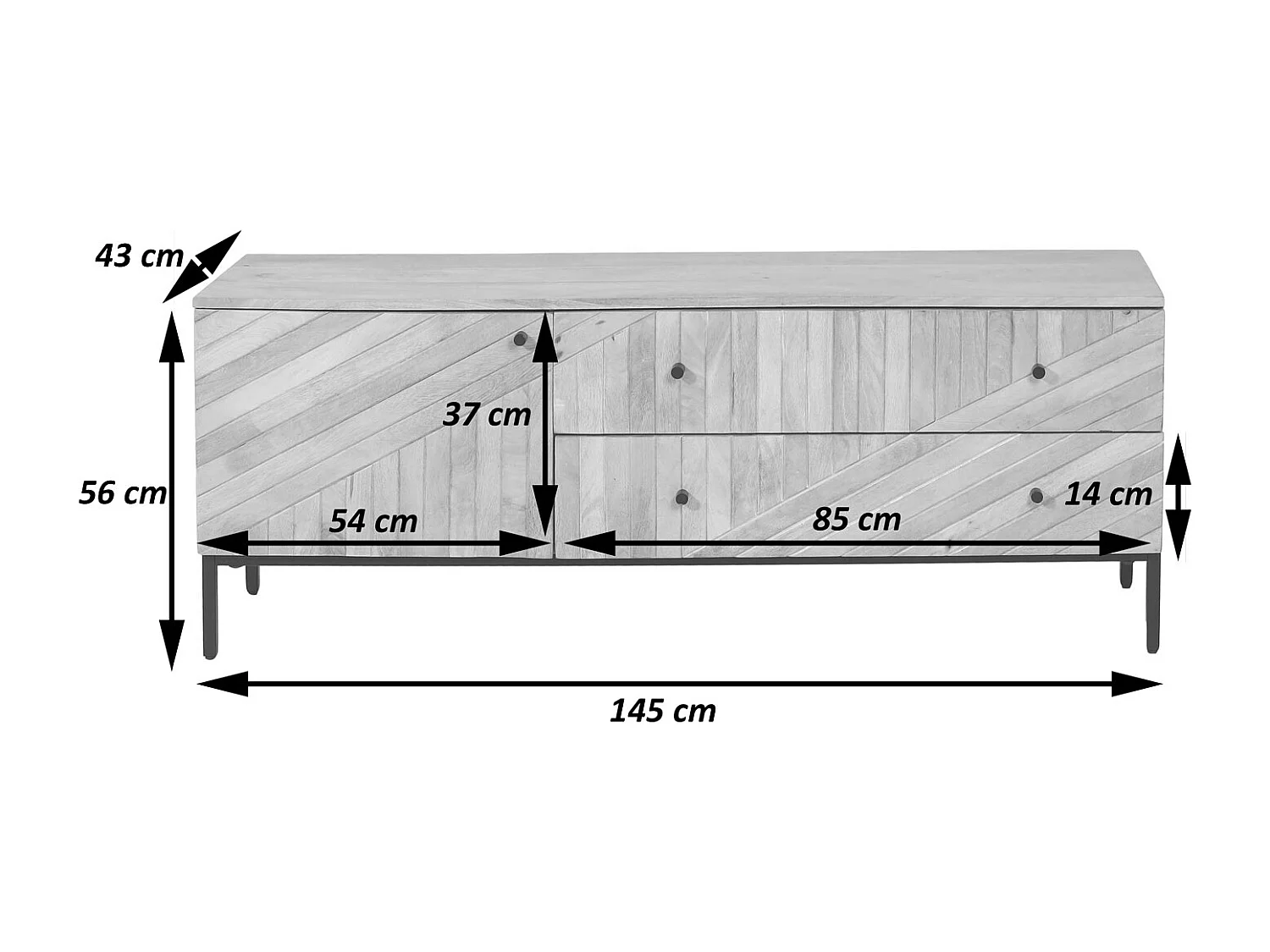 TV-Rack MCW-L95, TV-Board Fernsehtisch Lowboard TV-Schrank Kommode, Massiv-Holz Mango 56x145x43cm MVG, natur