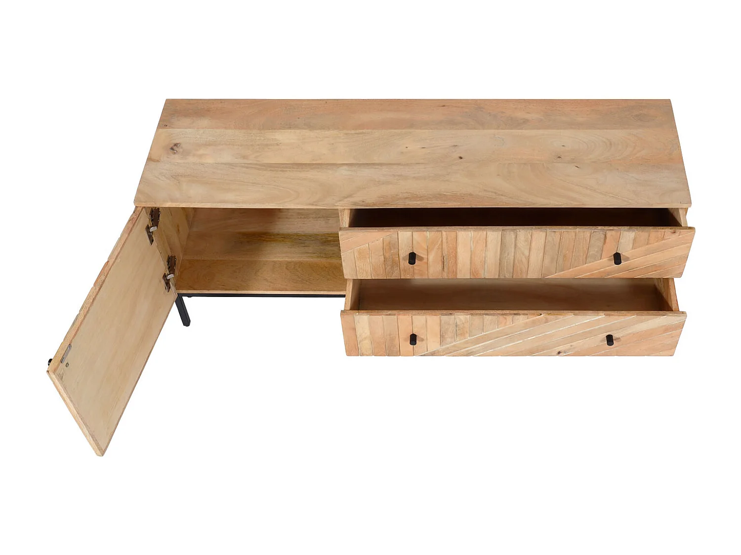 TV-Rack MCW-L95, TV-Board Fernsehtisch Lowboard TV-Schrank Kommode, Massiv-Holz Mango 56x145x43cm MVG, natur