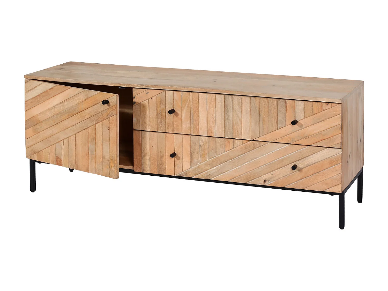 TV-Rack MCW-L95, TV-Board Fernsehtisch Lowboard TV-Schrank Kommode, Massiv-Holz Mango 56x145x43cm MVG, natur