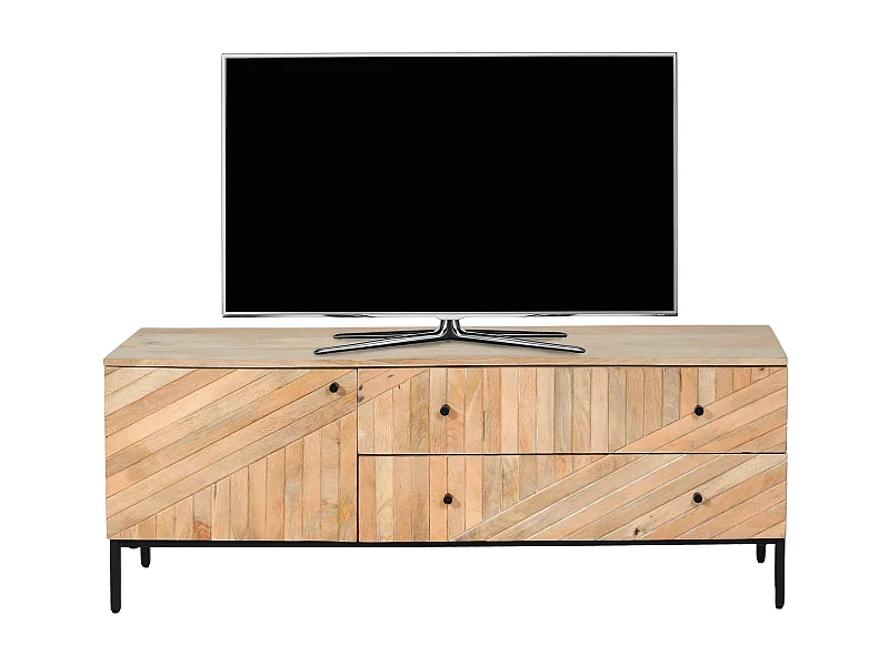 Porta TV lowboard mobile salotto MCW-L95 cassetti legno di mango colore naturale