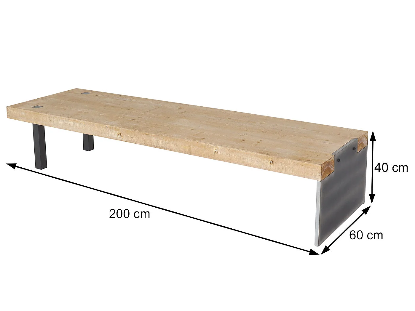 Lowboard MCW-L75, TV-Rack Fernsehtisch TV-Tisch, Industrial Massiv-Holz MVG-zertifiziert 40x200x60cm, natur