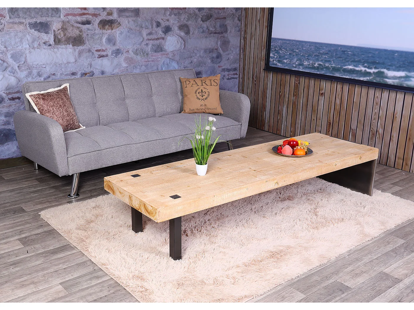 Lowboard MCW-L75, TV-Rack Fernsehtisch TV-Tisch, Industrial Massiv-Holz MVG-zertifiziert 40x200x60cm, natur