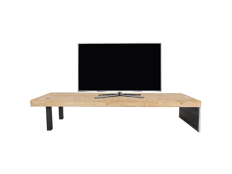 Mobile tavolo tavolino porta TV MCW-L75 40x200x60cm ferro legno chiaro e nero