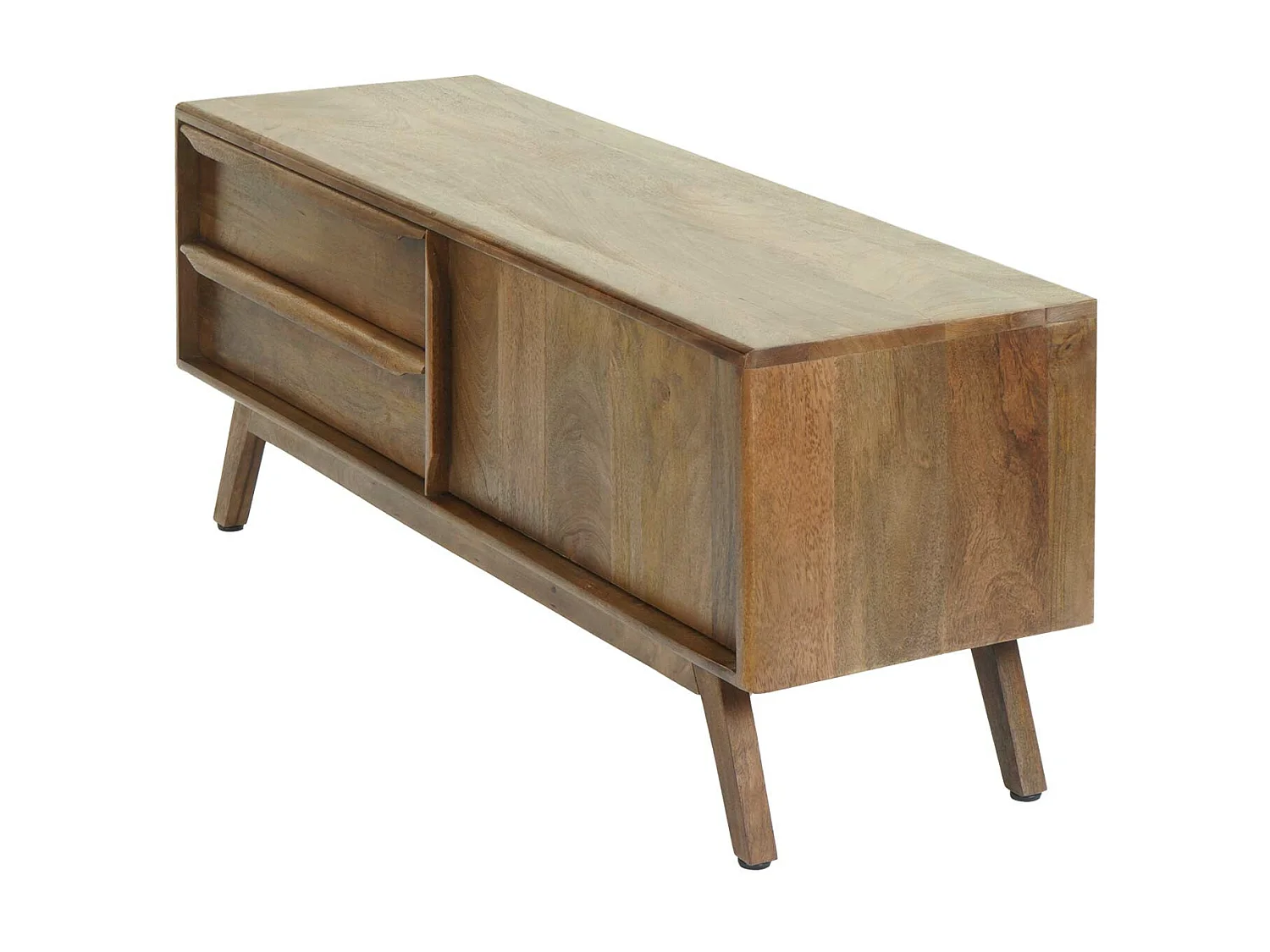 Porta TV lowboard mobile salotto MCW-L96 cassetti legno di mango colore noce