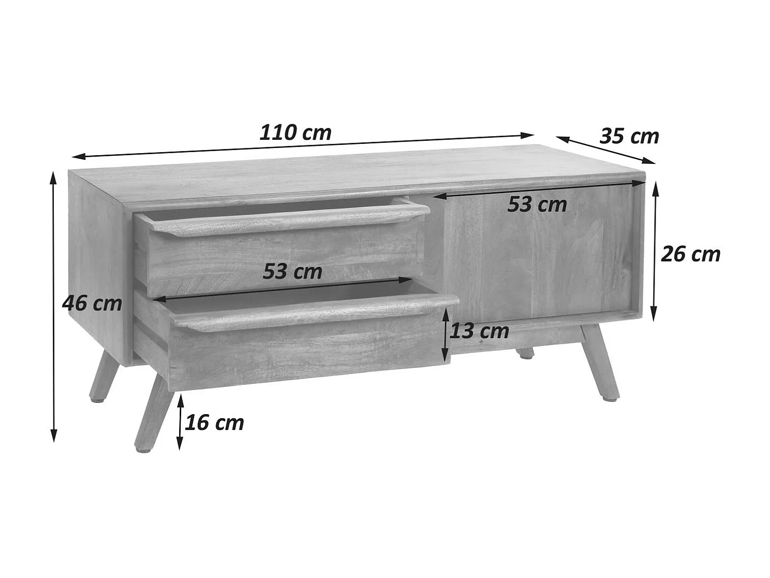Porta TV lowboard mobile salotto MCW-L96 cassetti legno di mango colore noce