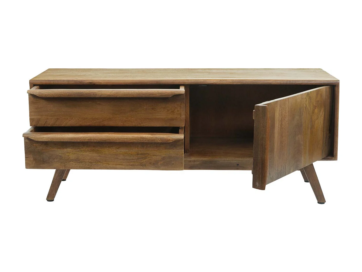 TV-Rack MCW-L96, Fernsehtisch Lowboard Kommode Schrank, Schubladen Massiv-Holz Mango 46x110x35cm MVG-zertifiziert