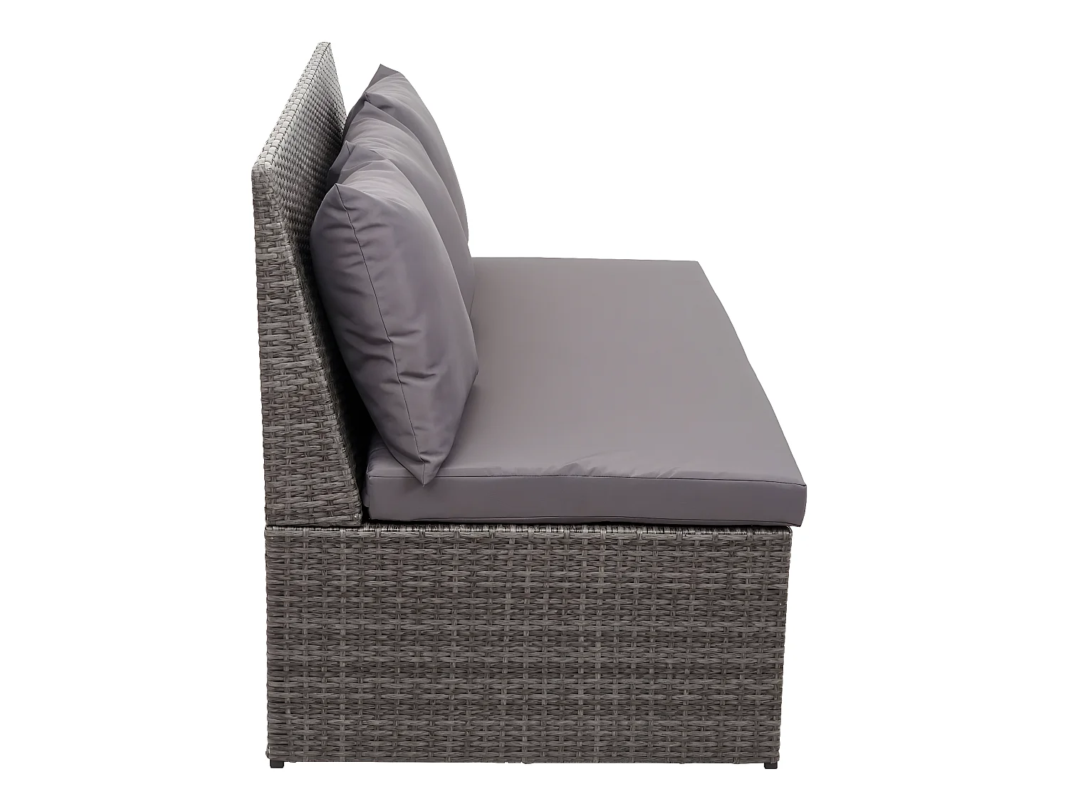 Sofá de 2 lugares em poli-rattan MCW-G16,  cinzento, almofadas cinzentas escuras