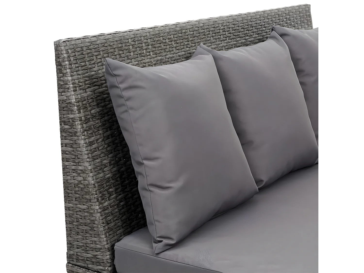 Sofá de 2 lugares em poli-rattan MCW-G16,  cinzento, almofadas cinzentas escuras