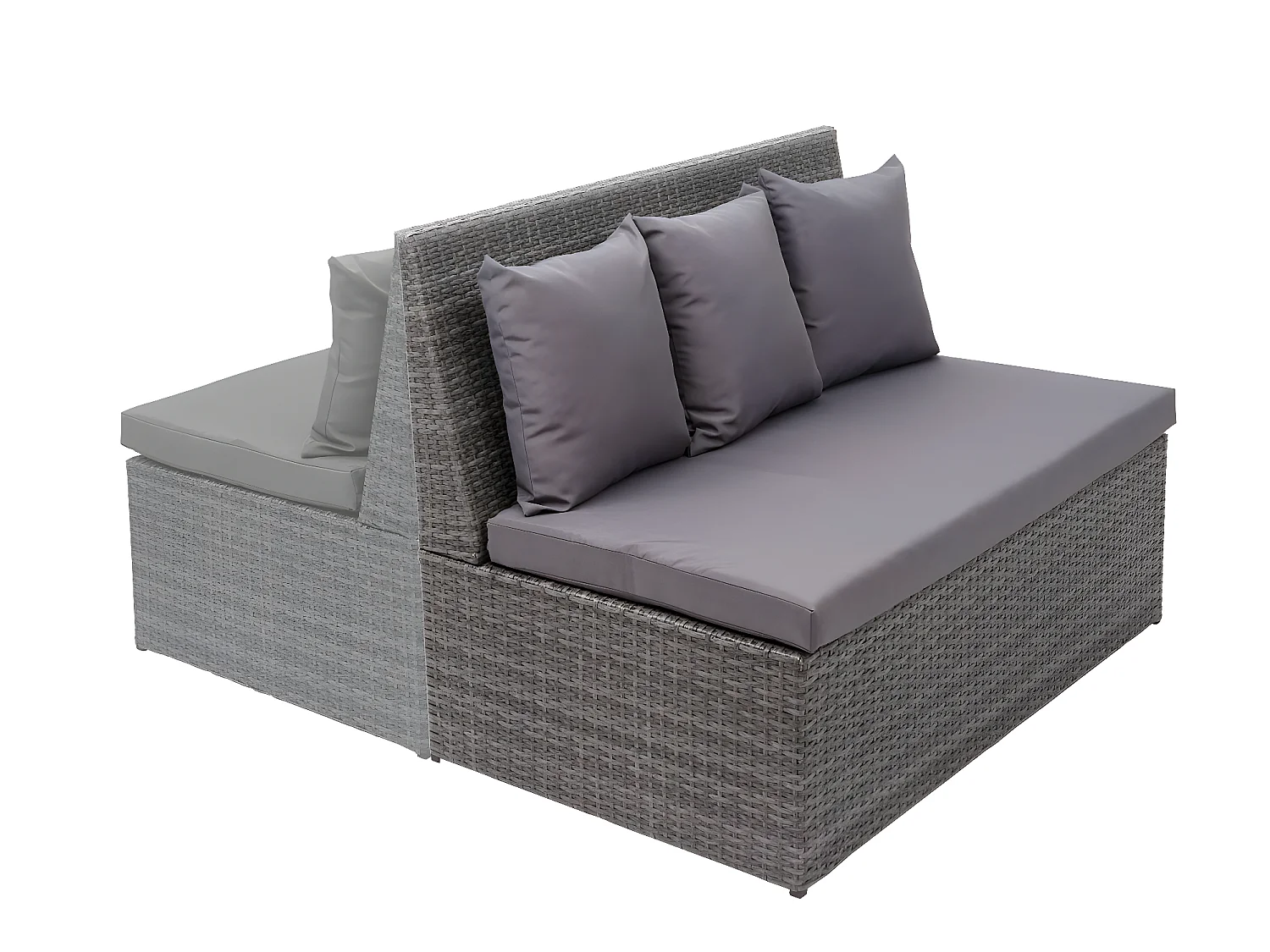 Sofá de 2 lugares em poli-rattan MCW-G16,  cinzento, almofadas cinzentas escuras
