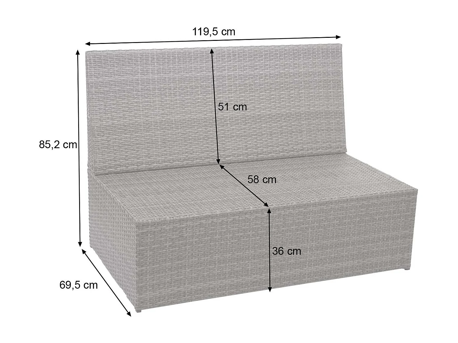 Sofa dwuosobowa z rattanu syntetycznego MCW-G16,  szara, poduszki ciemnoszare