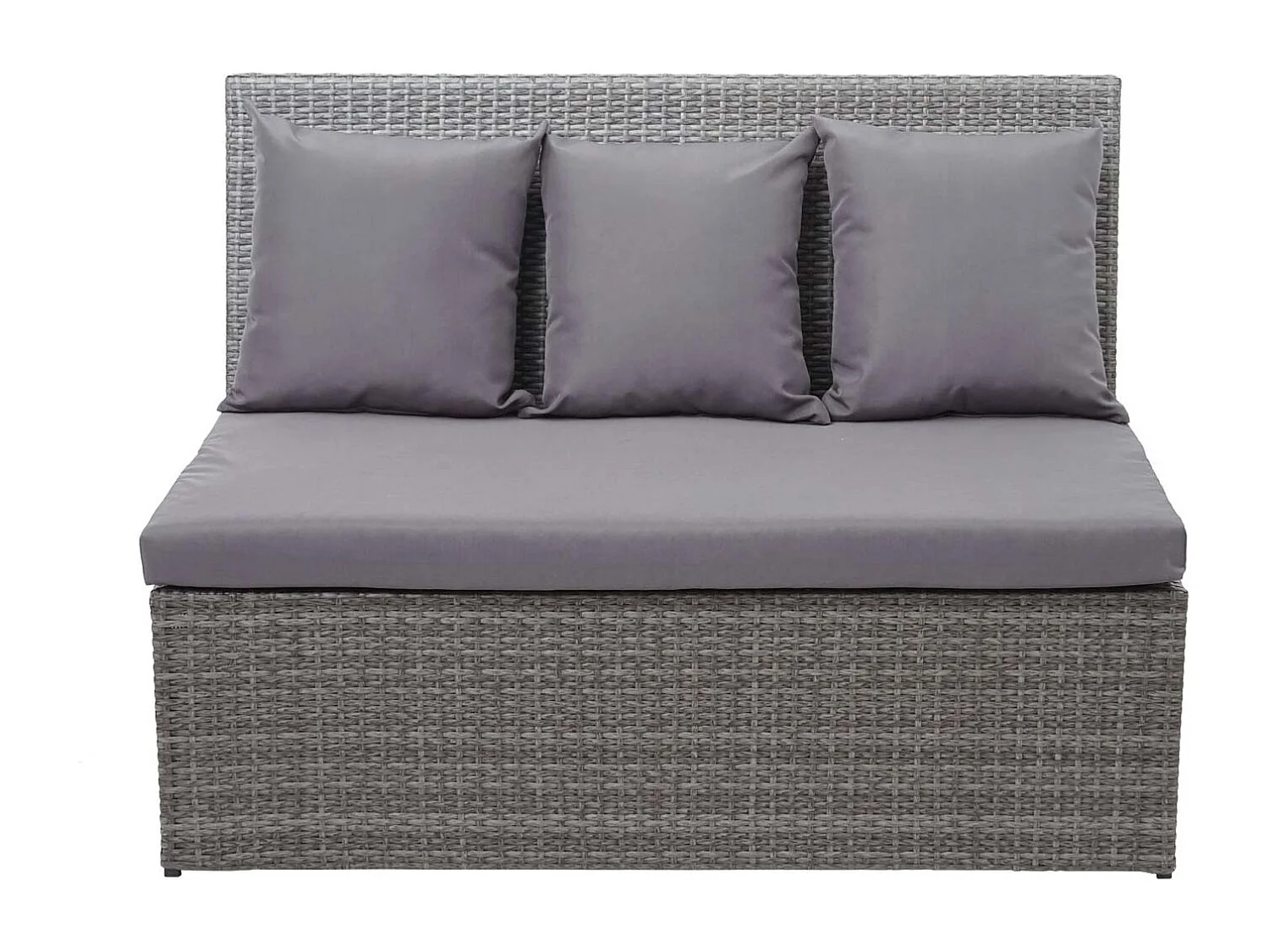 Sofa dwuosobowa z rattanu syntetycznego MCW-G16,  szara, poduszki ciemnoszare