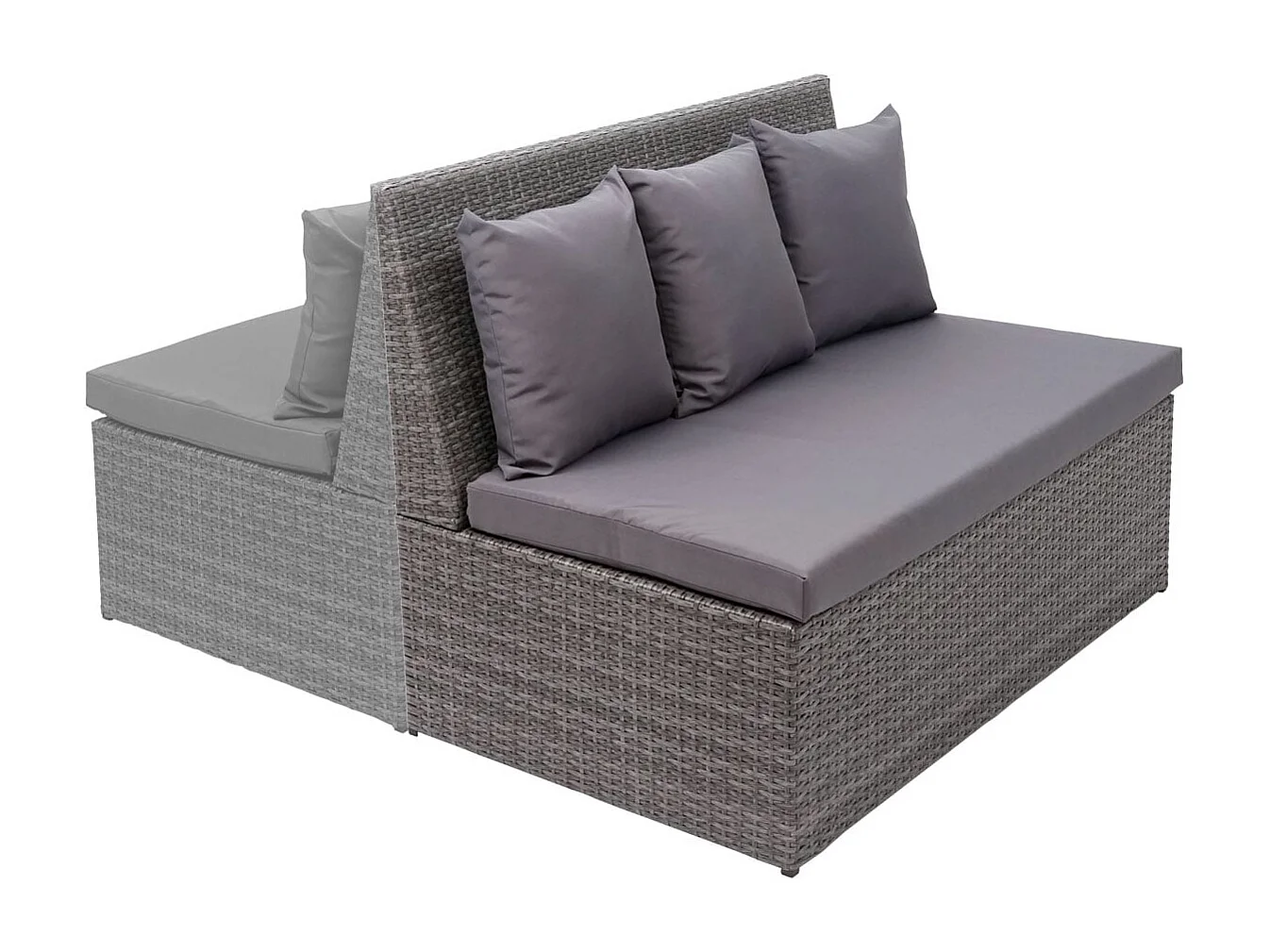 Sofa dwuosobowa z rattanu syntetycznego MCW-G16,  szara, poduszki ciemnoszare