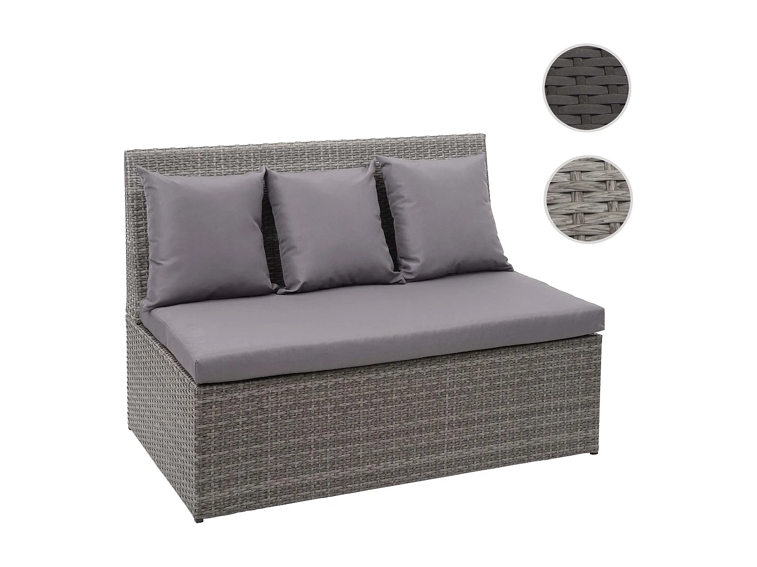 Sofa dwuosobowa z rattanu syntetycznego MCW-G16,  szara, poduszki ciemnoszare