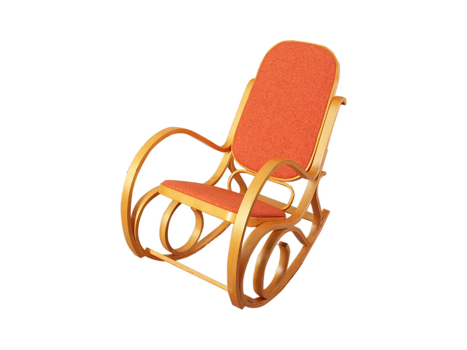 Fauteuil à bascule Gallarate,  imitation chêne, tissu orange
