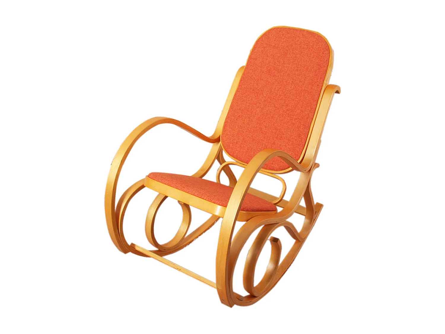 Fauteuil à bascule Gallarate,  imitation chêne, tissu orange