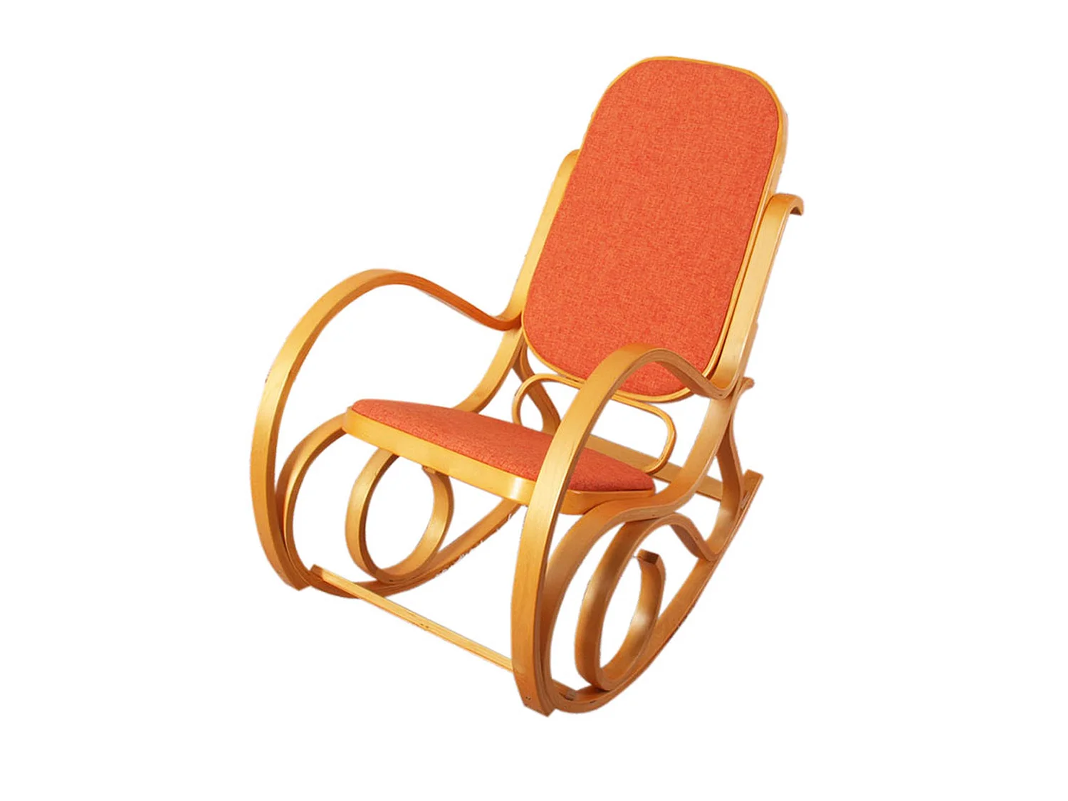 Fauteuil à bascule Gallarate,  imitation chêne, tissu orange