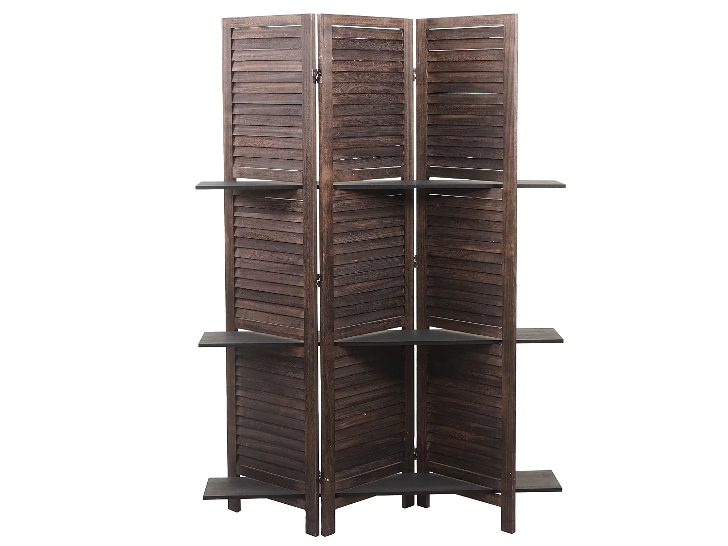 Paravento divisore separe con ripiani Yvelines T752 3 pannelli legno paulonia marrone
