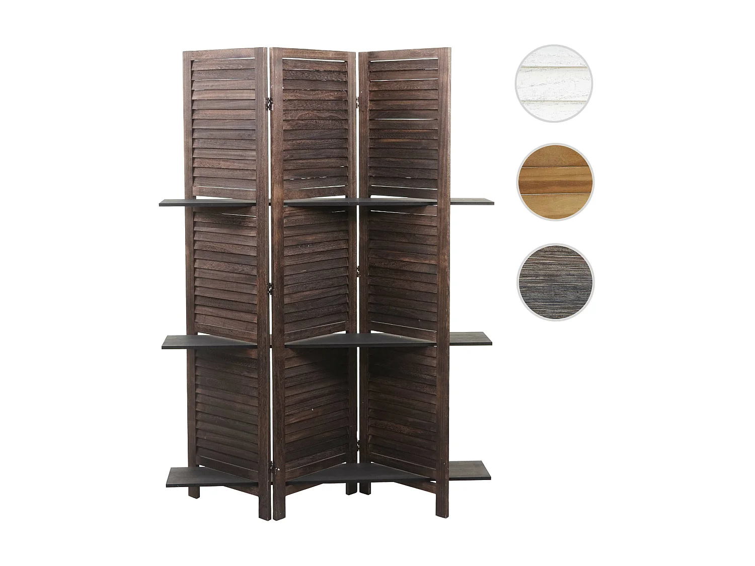 Paravento divisore separe con ripiani Yvelines T752 3 pannelli legno paulonia marrone