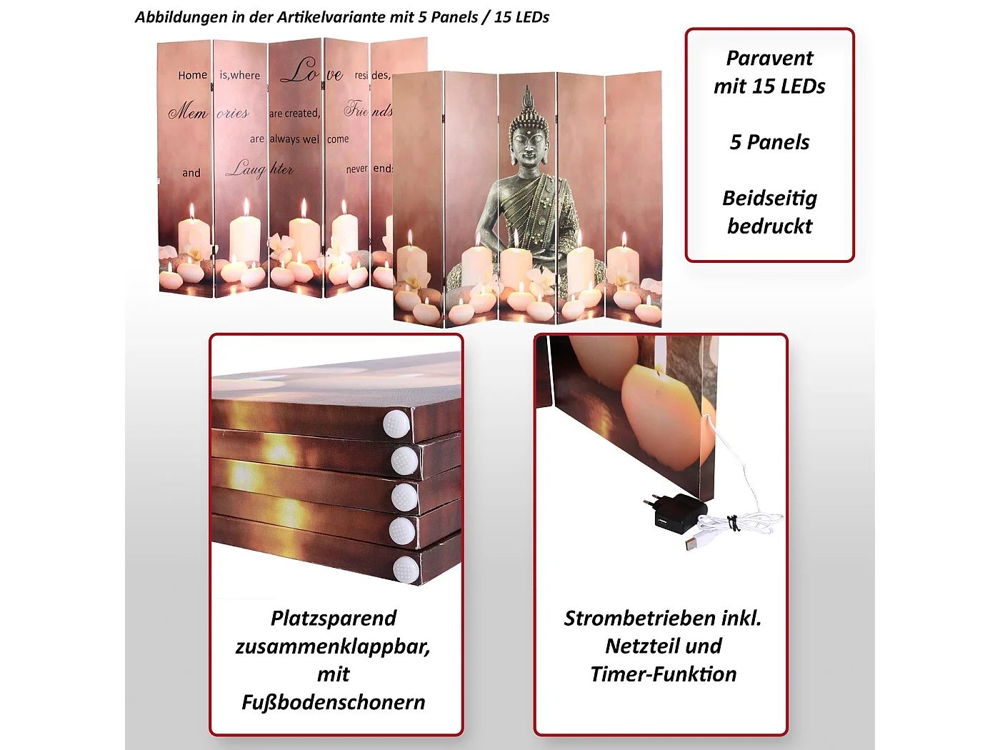LED-Paravent Candles Netzbetrieben