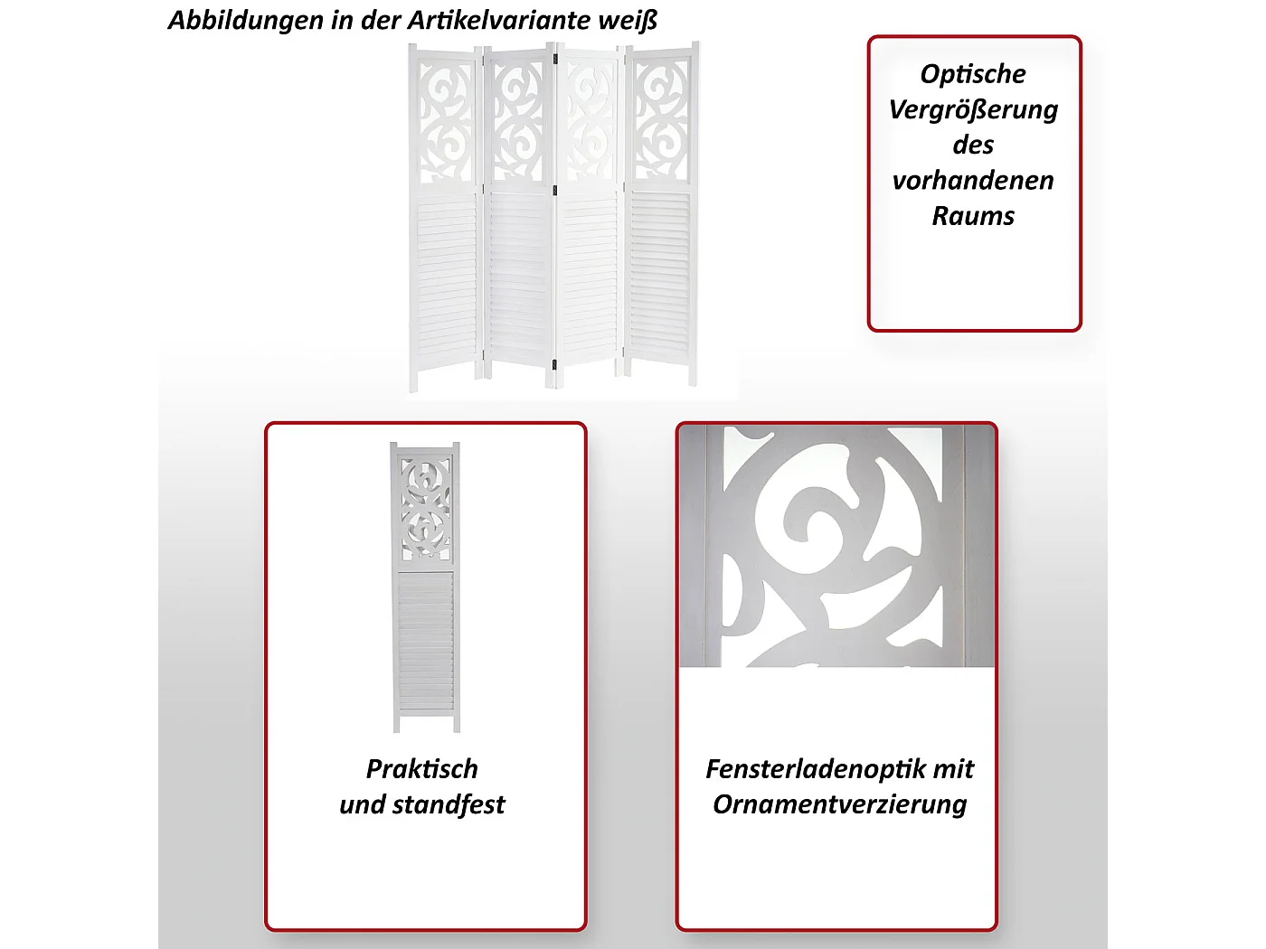 Paravent Izmir,  170x240cm, wit