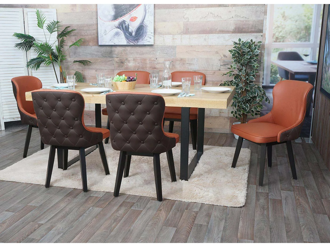 Chaise de salle à manger MCW-M60 (lot de 6),  terracotta-brun