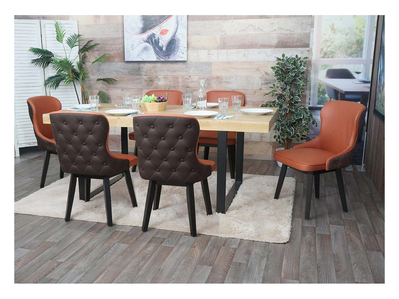 Chaise de salle à manger MCW-M60 (lot de 6),  terracotta-brun