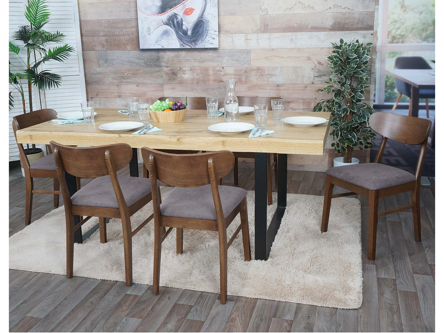 Eetkamerstoel MCW-M59 (set van 6),  donker frame, taupe