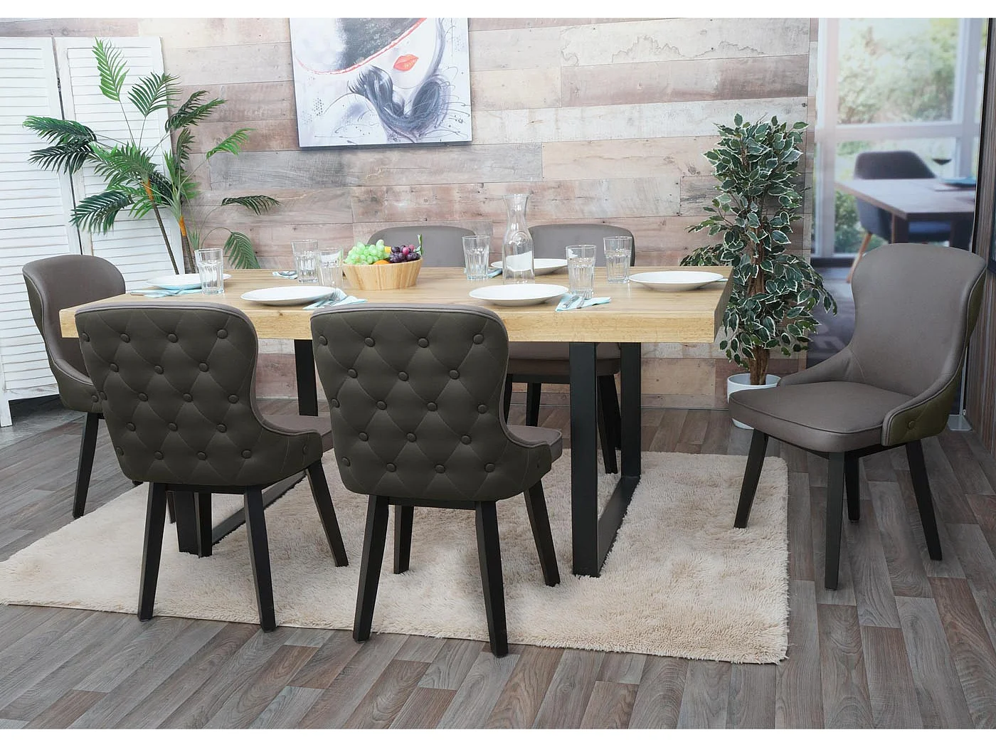 MCW-M60 eetkamerstoel (set van 6),  donkergroen-grijs