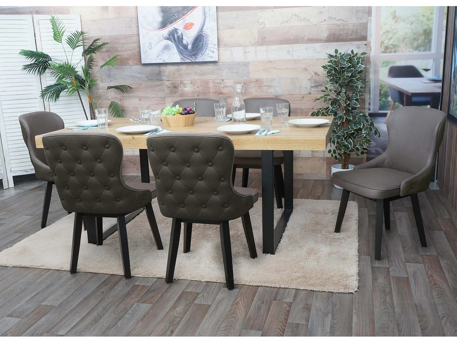 MCW-M60 eetkamerstoel (set van 6),  donkergroen-grijs