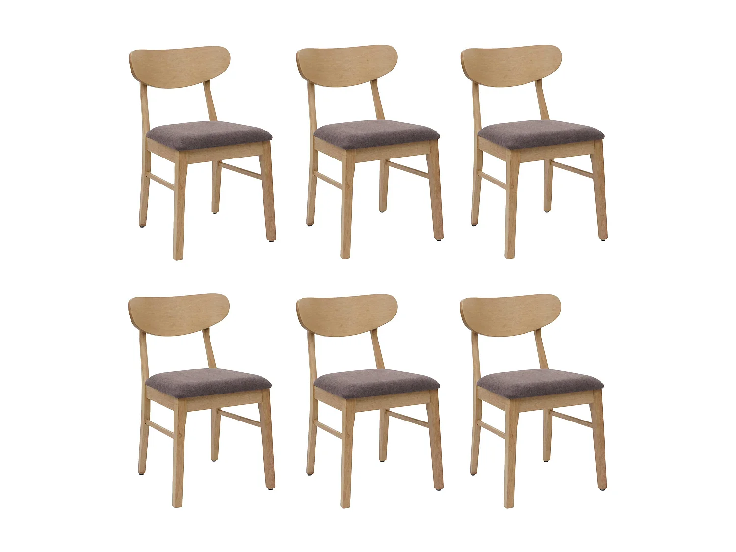 Set 6x sedie sala pranzo soggiorno MCW-M59 79x45x49cm 150kg tessuto legno chiaro taupe